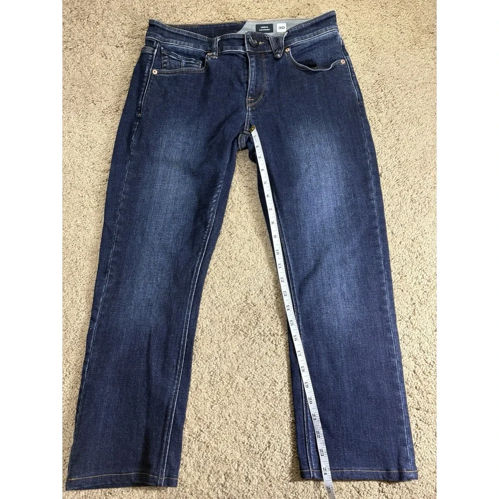 Volcom Jeans Men's 30 Vorta Slim Straight Dark Blue Denim Low Rise Skater Surf
